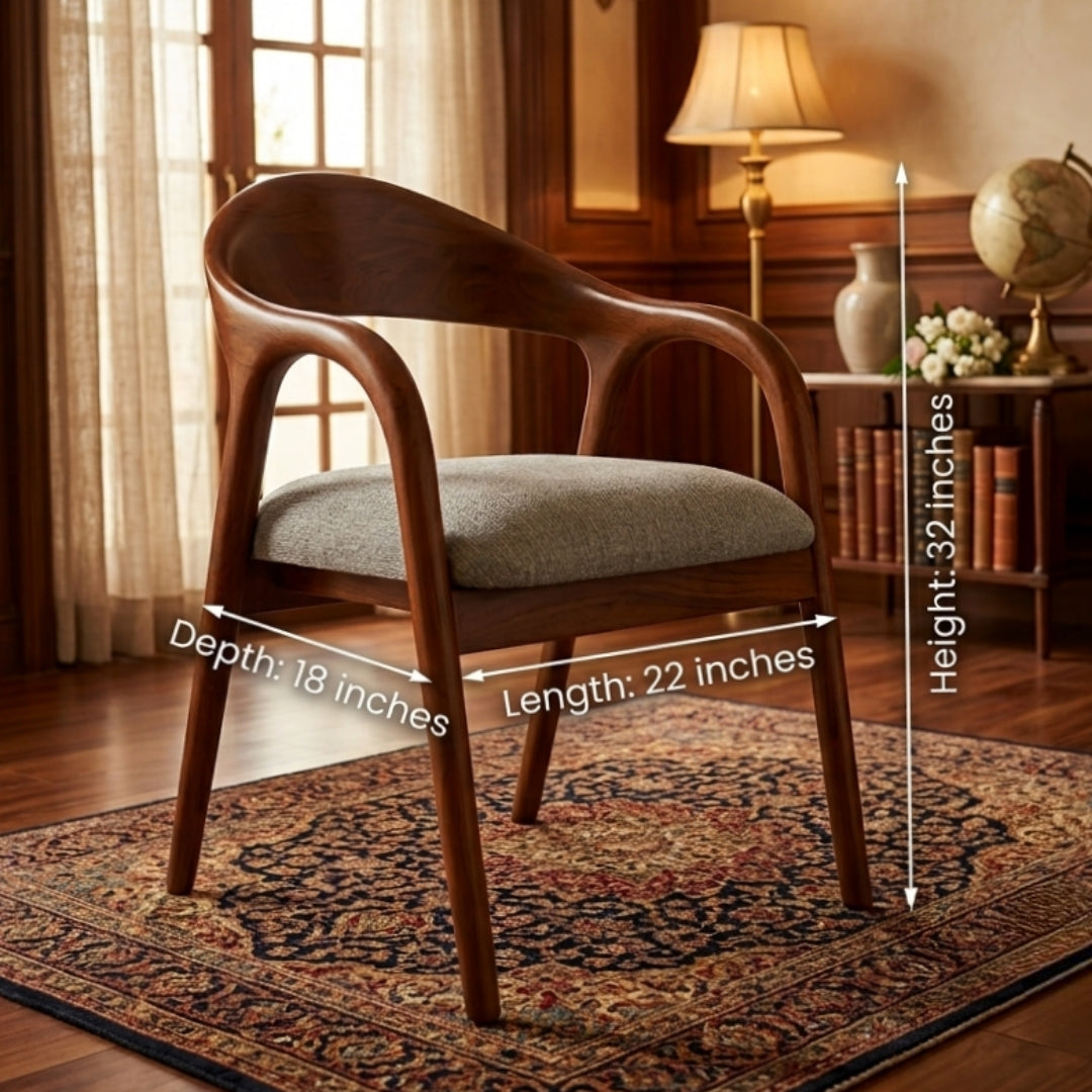 Sagwan Teak Wood Armchair with Barrel Backrest | Handcrafted Accent Chair | Inspired by 1960s Mid-Century Scandinavian Design