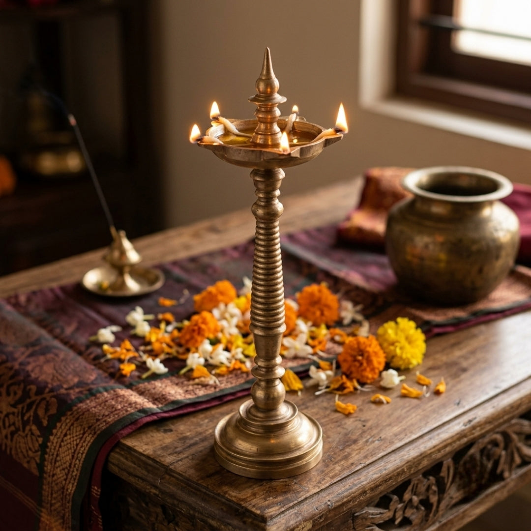 Antique Brass Samay Oil Lamp | Traditional Indian Ritual Diya | Made in 1976