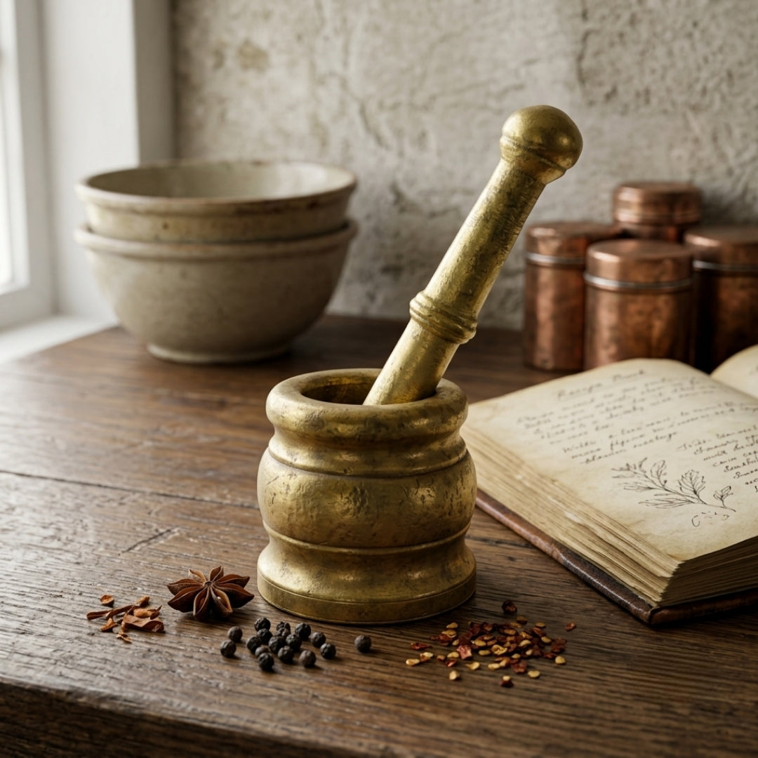 Antique Brass Khalbatta Mortar and Pestle Set | Traditional Spice Grinder | Made in 1971