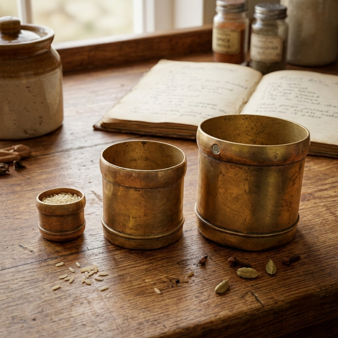 Antique Brass Seer Measuring Cup Set | Traditional Grain Measures Set of 3 | Made in 1973
