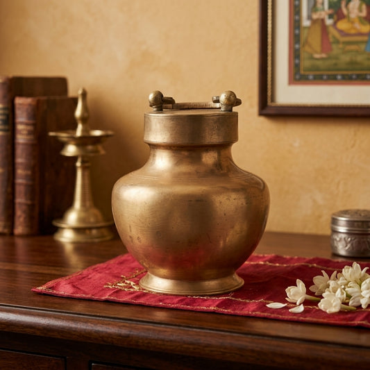 Antique Brass Gangajal Pot with Pyala | Traditional Water Vessel | Made in 1979
