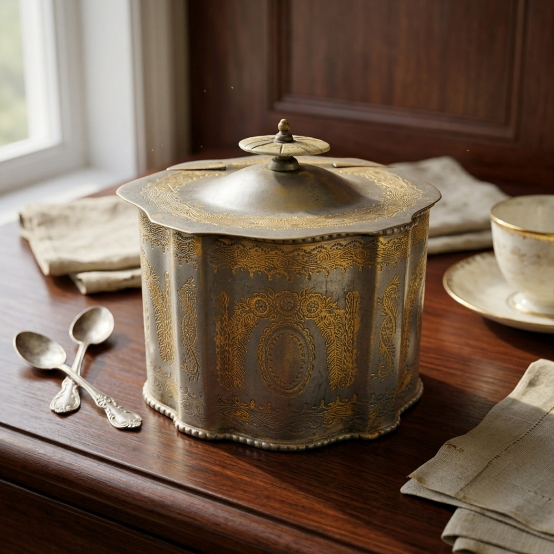 Antique Silver Coated Engraved Brass Storage Box | Decorative Jewellery Chest | Made in 1970