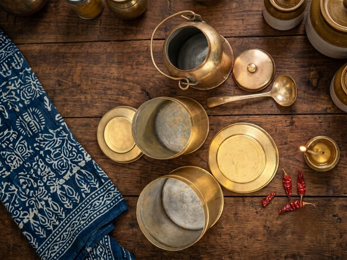 Antique Brass Storage Dabba Containers Set of 3 | Traditional Handcrafted Brass Canisters | Made in 1976