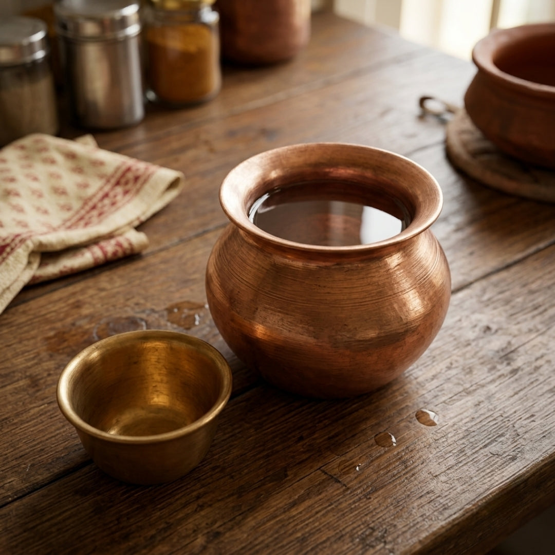 Antique Copper Kalash Brass Pyala | Traditional Handcrafted Set | Made in 1984