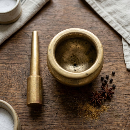 Antique Brass Engraved Heavy Khalbatta | Traditional Mortar & Pestle | Made in 1969