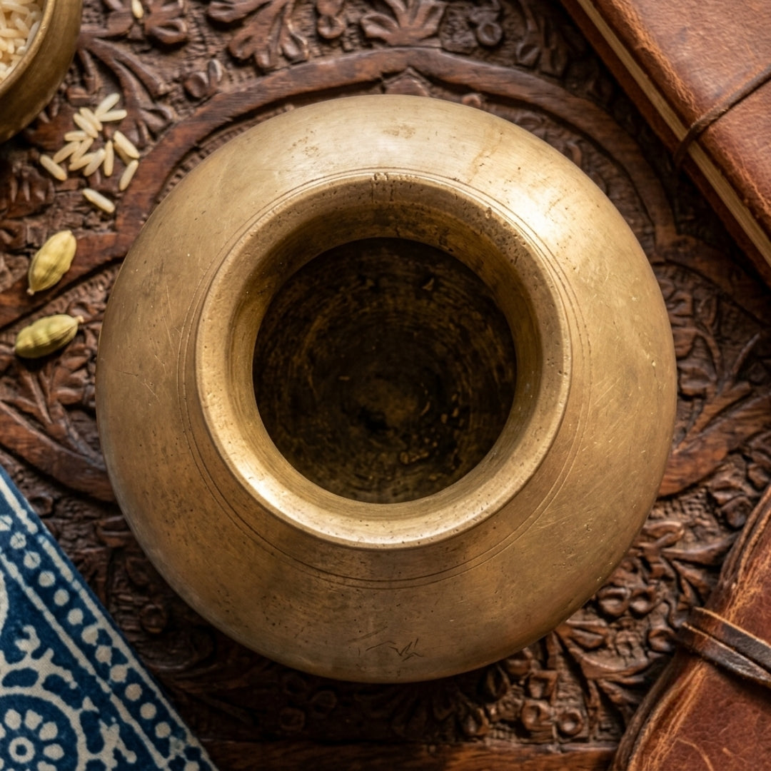 Antique Brass Kalash | Traditional Ritual Water Vessel | Made in 1966