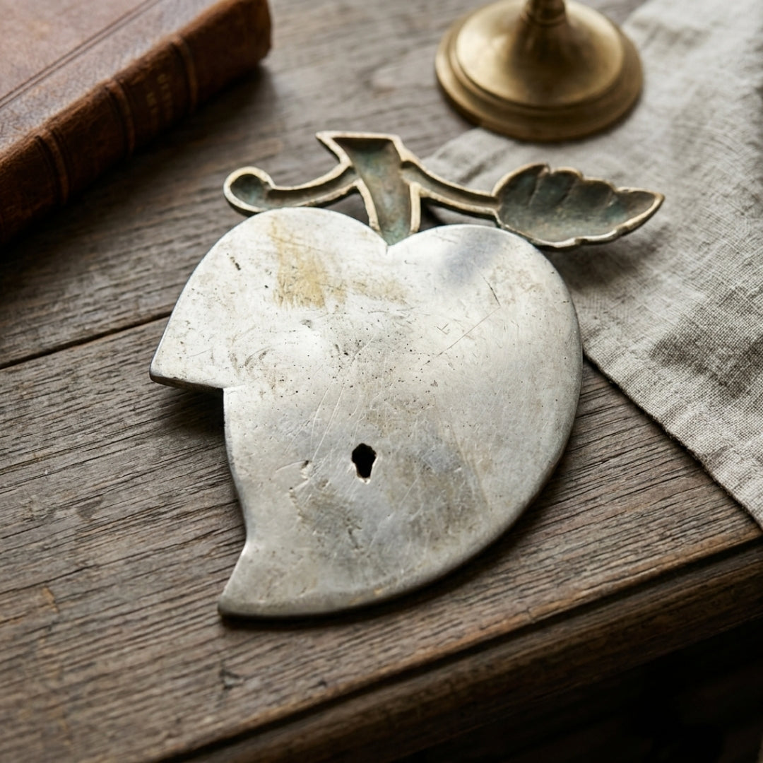 Antique Brass Engraved Mango Wall Mount Tray | Traditional Botanical Decorative Catch-All | Made in 1977