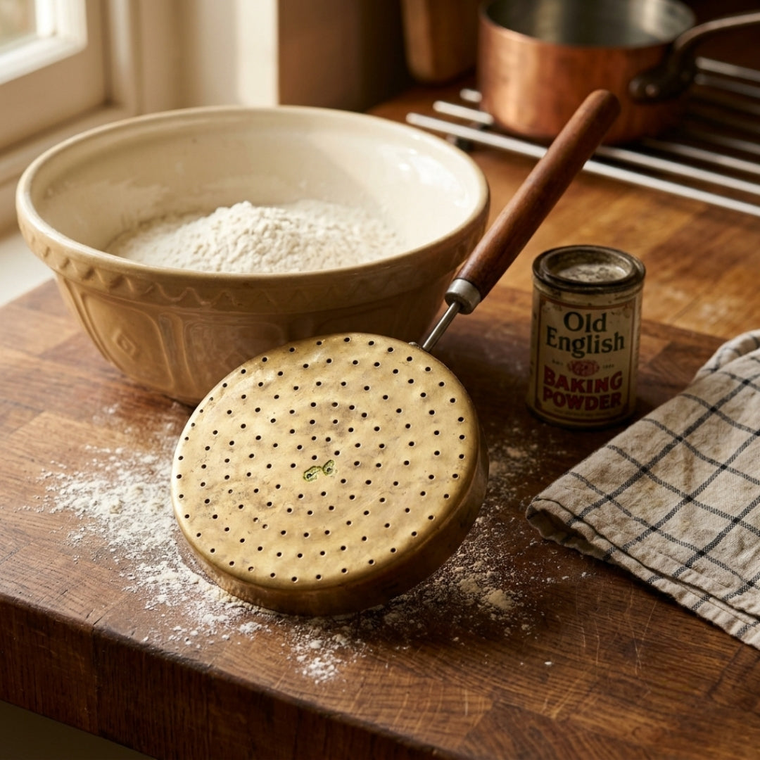 Antique Brass Channi with Wooden Handle | Traditional Perforated Skimmer Strainer | Made in 1979