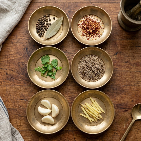 Antique Brass Small Bowls Set of 6 | Traditional Serving and Prep Dish Collection | Made in 1980