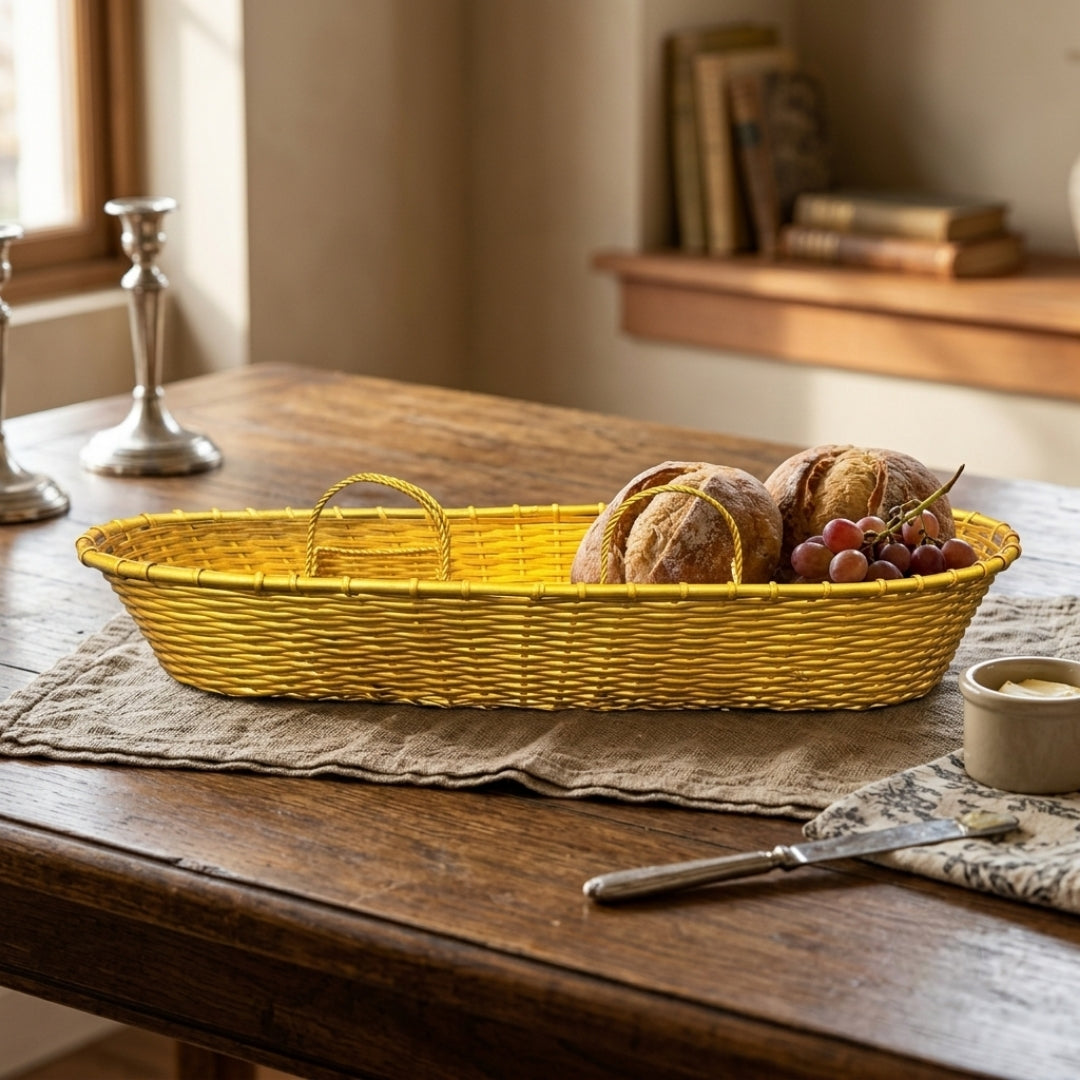 Antique Brass Woven Basket Set | Traditional Organizer Basket with Dual Inner Baskets | Made in 1976