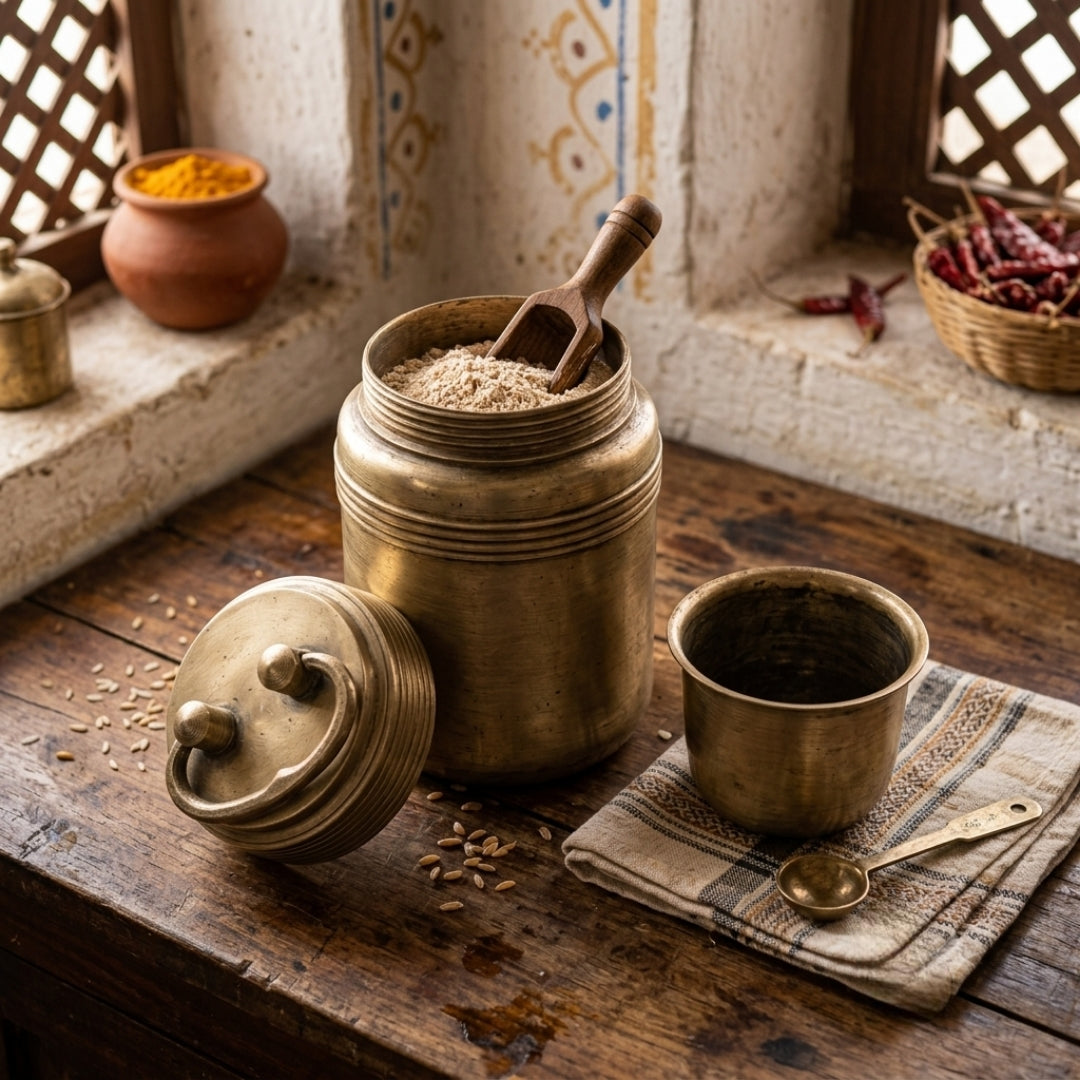 Antique Brass Storage Container with Glass | Premium Kitchen Vessel Set | Made in 1973