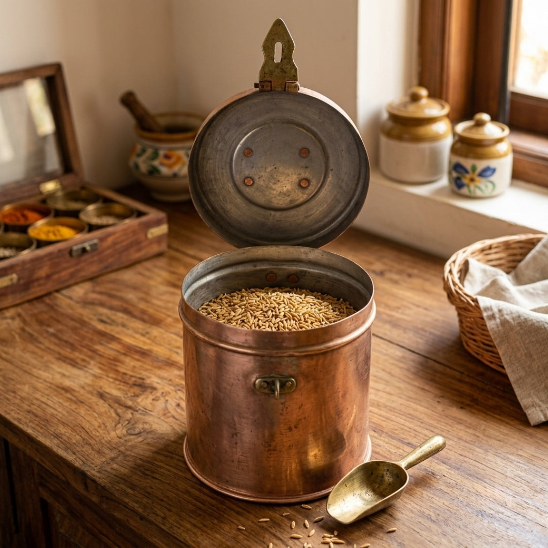 Antique Brass Lock Storage Dabba | Traditional Storage Vessel Set | Made in 1978