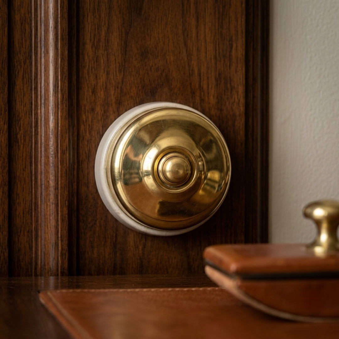 Antique Brass Doorbell Switch | Decorative Push Button Mechanism | Made in 1970