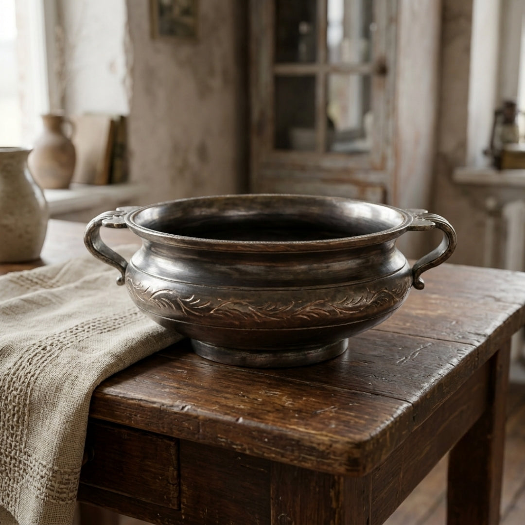 Antique Brass Engraved Urli | Traditional Decorative Bowl | Made in 1960
