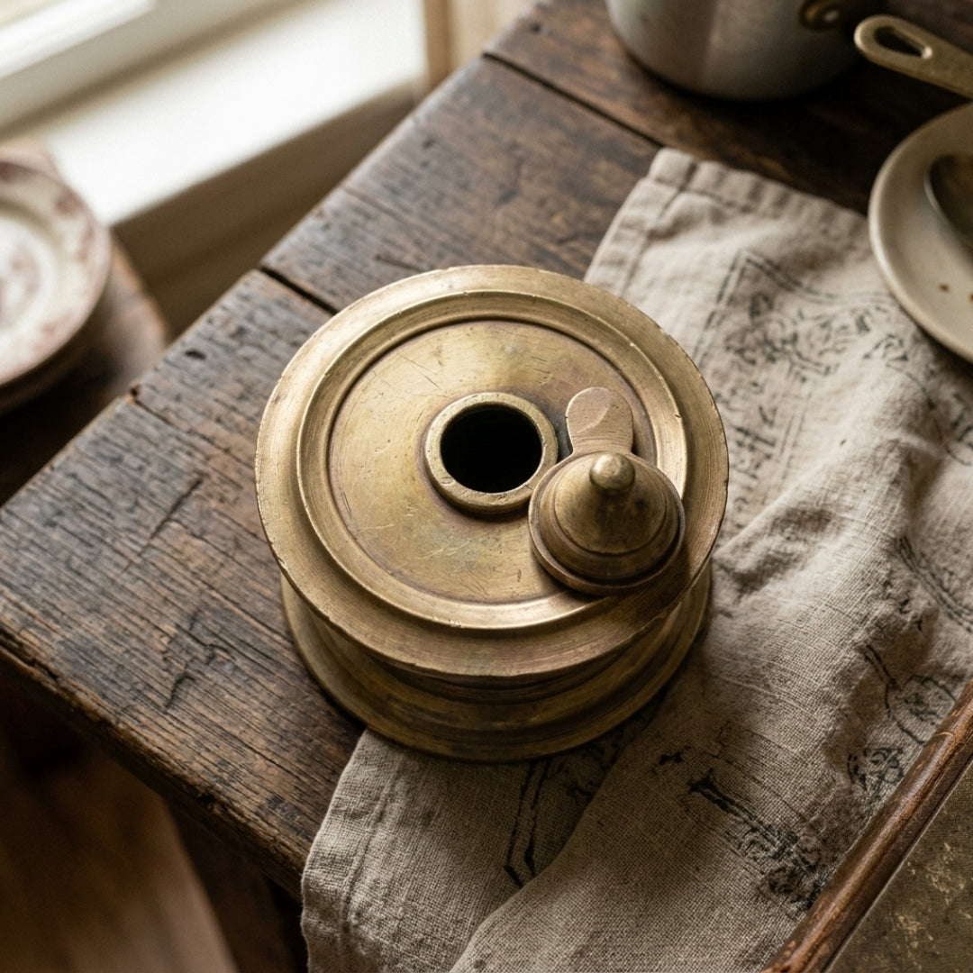 Antique Brass Inkwell | Traditional Desk Ink Holder | Made in 1971