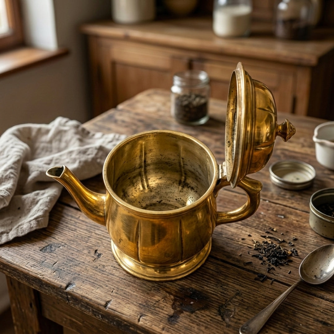 Antique Brass Fluted Jug | Traditional Lidded Beverage Pitcher | Made in 1971