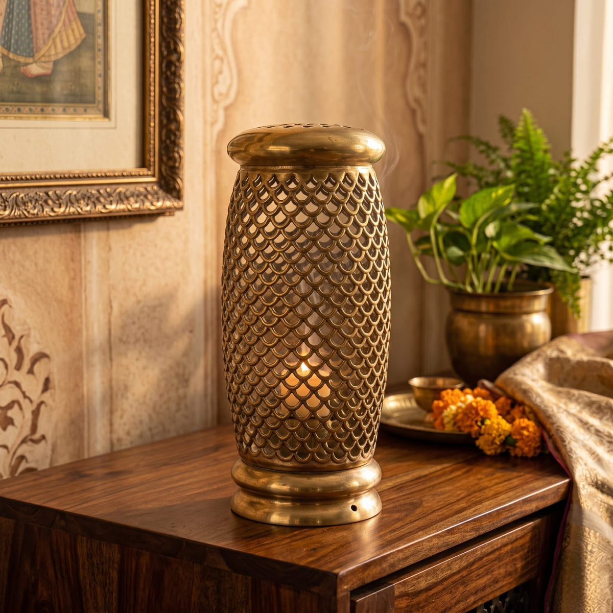 Antique Brass Agarbatti Stand | Traditional Pierced Incense and Candle Holder Tower | Made in 1970
