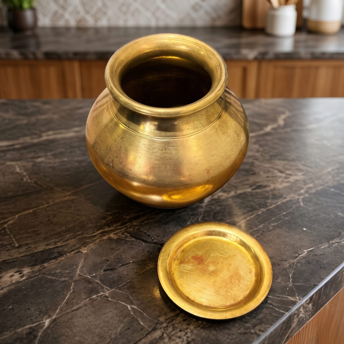 Antique Brass Kalash with Lid | Traditional Lidded Storage Vessel and Pot | Made in 1976
