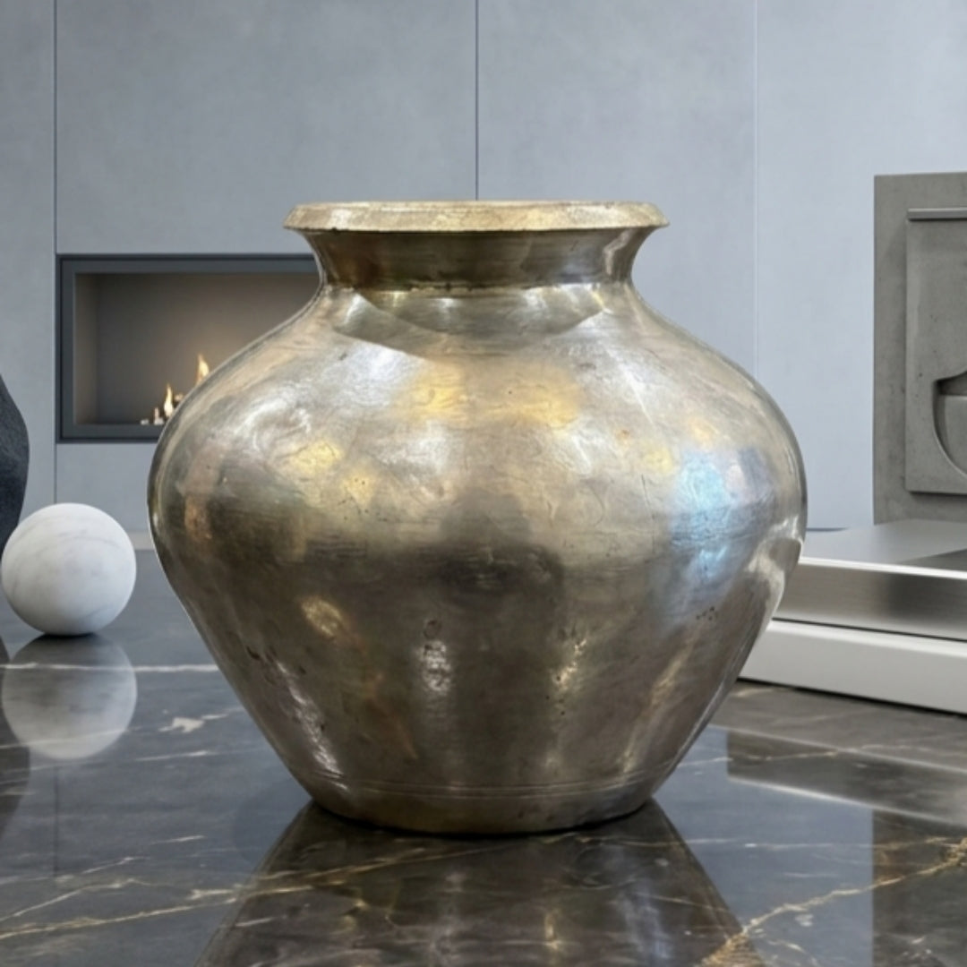 Antique Brass Silver-Coated Kalash with Pyala | Heavy-Gauge Ceremonial Vessel | Made in 1973