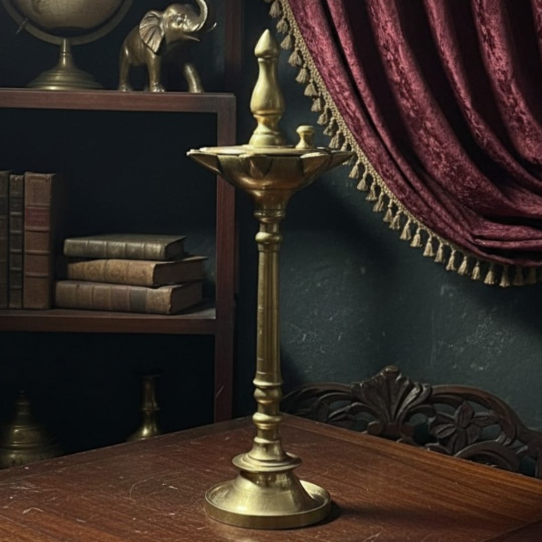 1987 Antique Brass Samay With Cap | Tall Brass Décor Samay