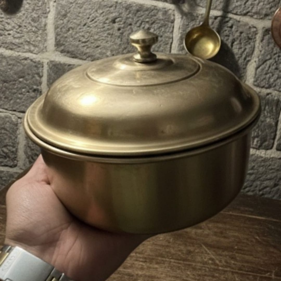1982 Antique Brass Chapati Box | Traditional Brass Storage Container