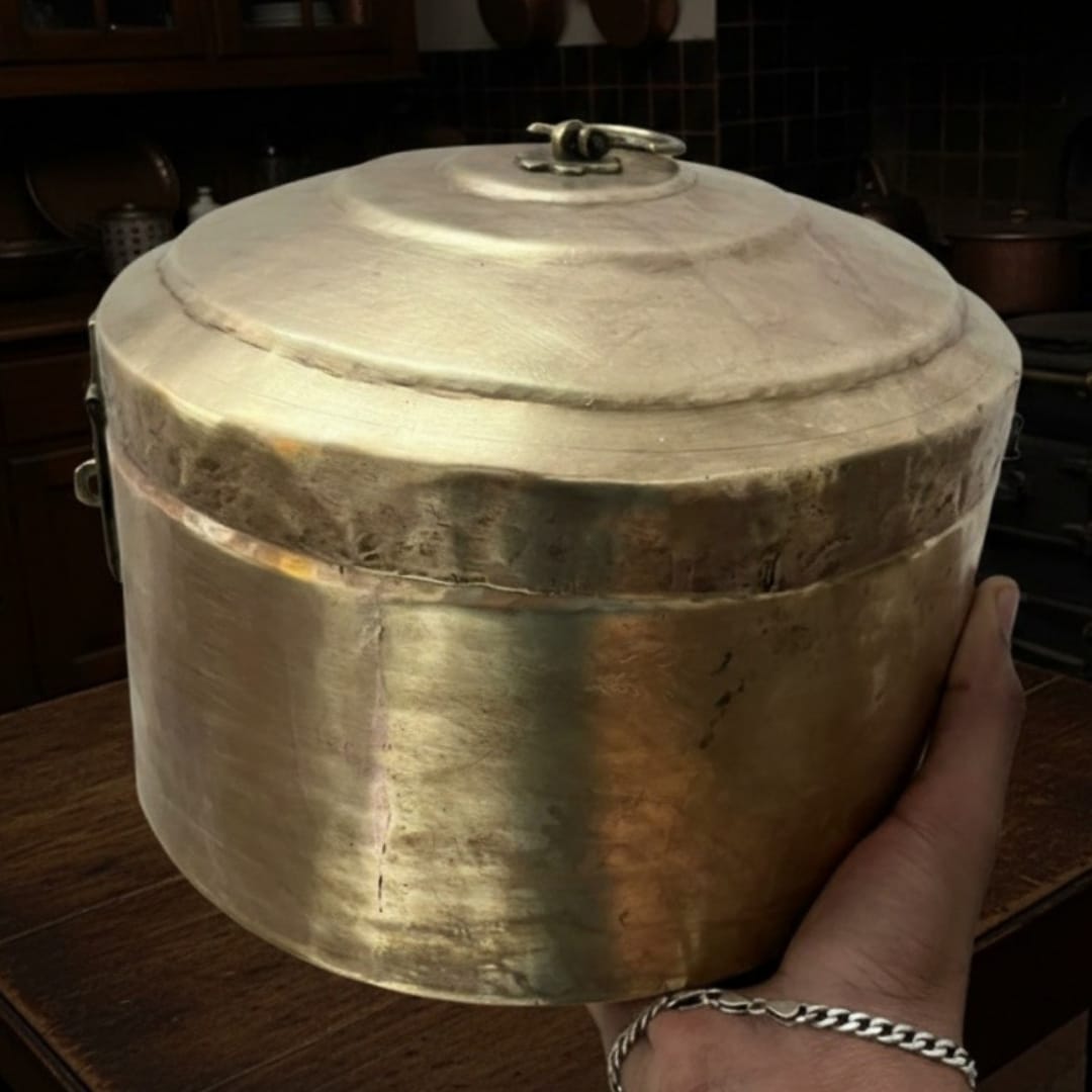 1971 Antique Brass Kadi Dabba | Large Brass Kadi Dabba Storage Vessel