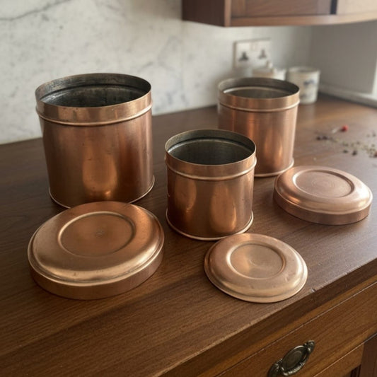 1985 Antique Brass Pedi Kati Box Set of 3 | Ornate Heritage Storage Nesting Boxes