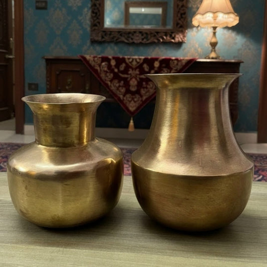 1988 Antique Brass Kalash Pair with Pyala | Ritual Vessel Drinking Set