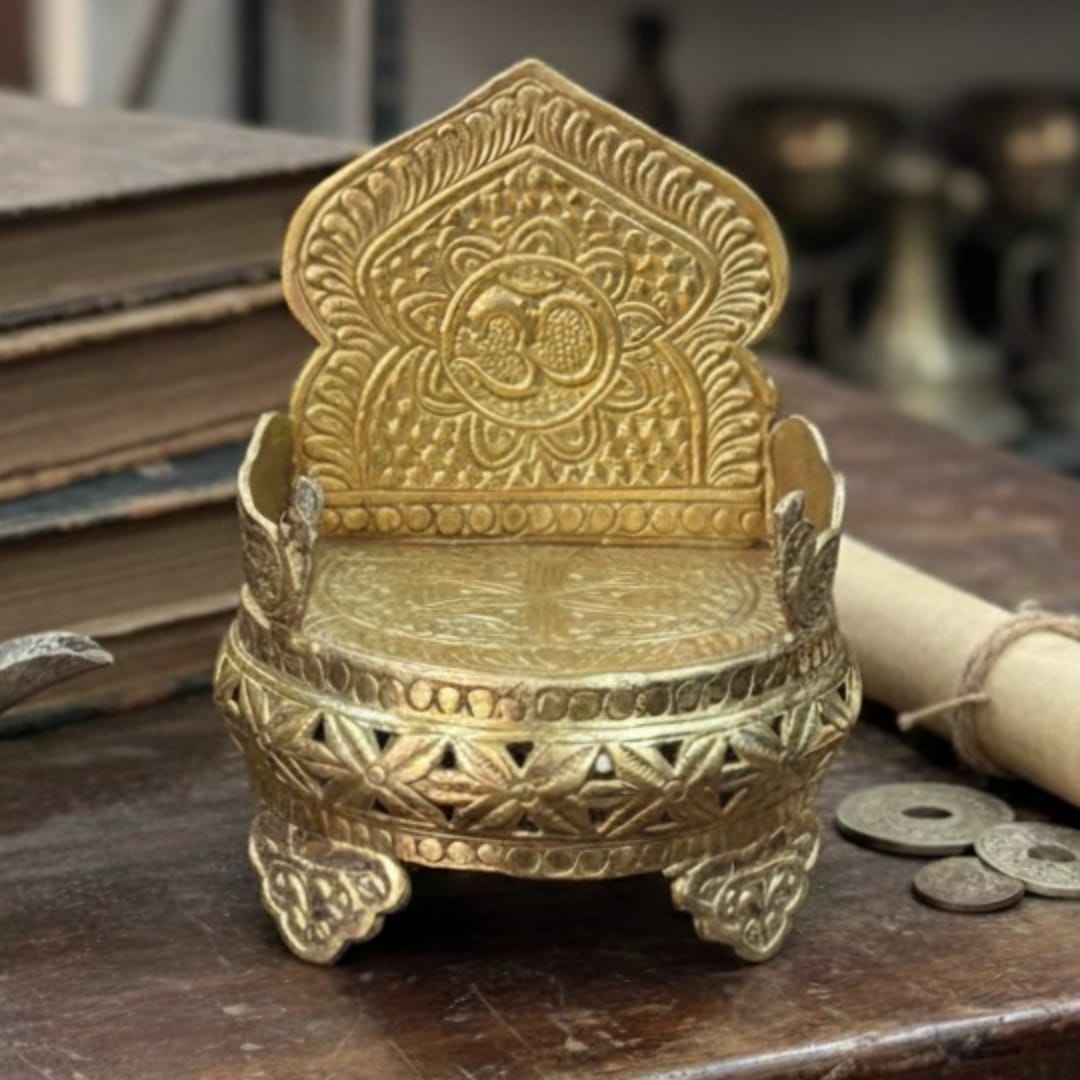 1989 Antique Brass Handmade Singhasan Big | Traditional Decorative Brass Throne