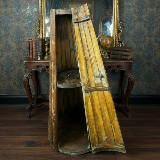 1976 Antique Bamboo Wooden Storage Cabinet | Tall Display Unit