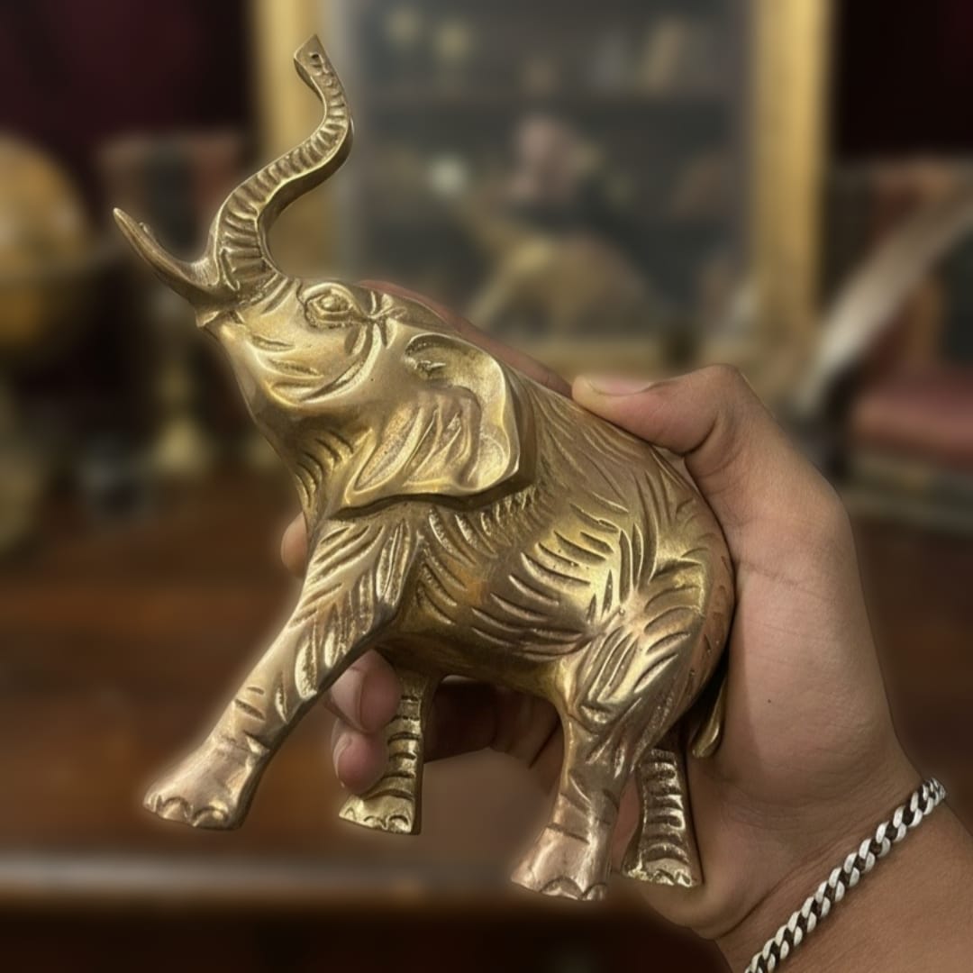 1986 Antique Brass Elephant Candle Holder and Decor Showpiece Set | Solid Brass Decorative Pair