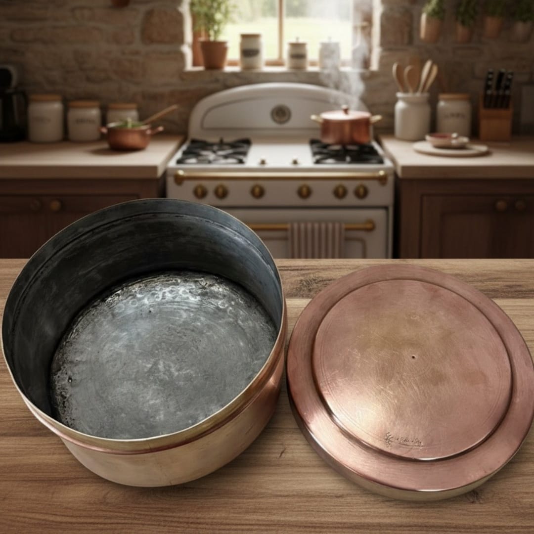 1983 Antique Brass Hammered Chapati Box | Heavy Brass Roti Storage Container