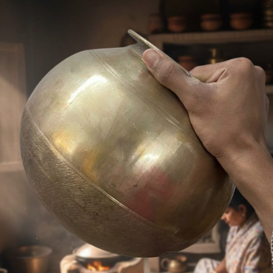 1984 Antique Bronze Cooking Bowl with Lid, Ladle and Stand | Complete Traditional Cooking Set