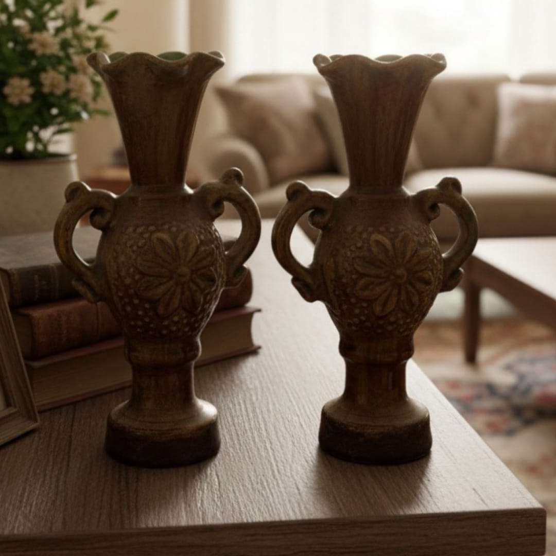 1986 Antique Ceramic Artifacts Vase Pair | Decorative Antique Display Vases