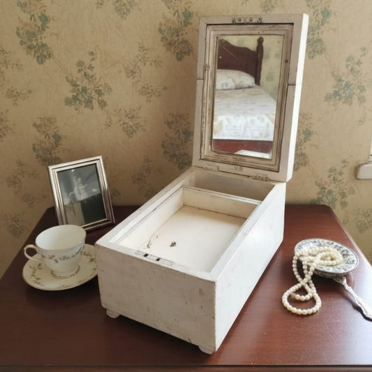 1950 Antique Teakwood White Makeup Box | Rare Traditional Wooden Makeup Storage Box