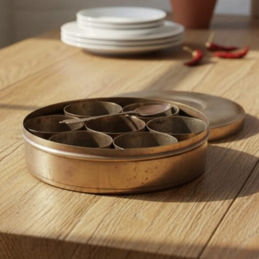 1986 Antique Brass Masala Box | Traditional Brass Spice Container