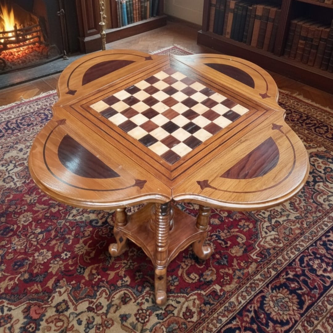 1994 Teakwood Chess Table | Traditional Wooden Furniture