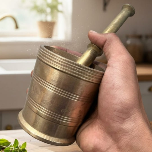 1985 Antique Brass Khalbatta with Batata | Traditional Brass Grinding Tool