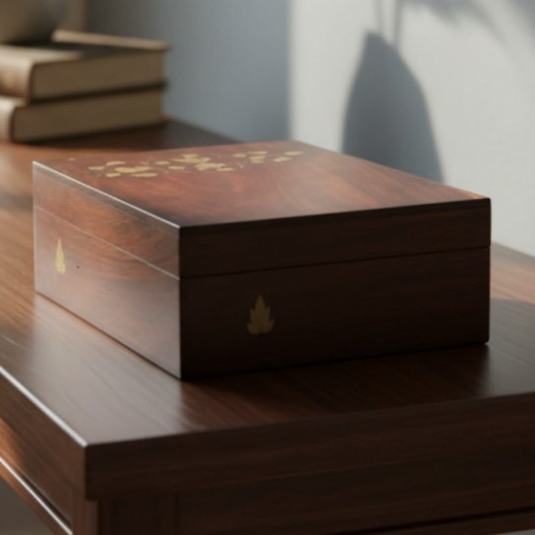 1978 Antique Rosewood Wooden Box | Medium-Sized Storage Box