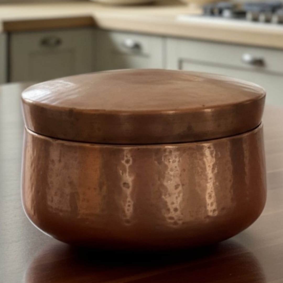 1988 Antique Brass Chapati Box | Traditional Brass Storage Container