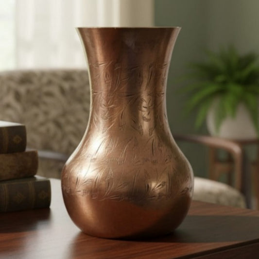1984 Antique Brass Engraved Vase | Decorative Brass Table Vase