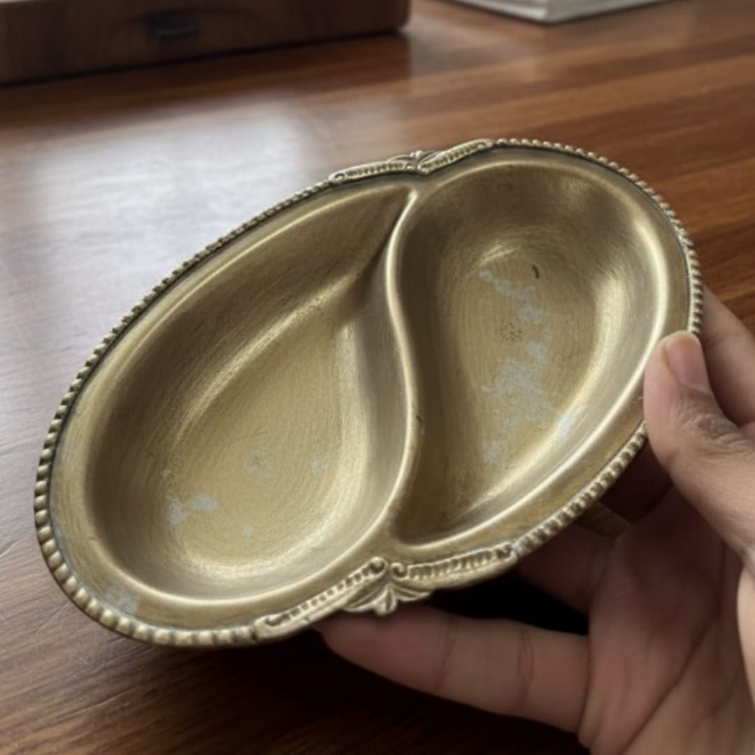 1982 Antique Brass Sauce Pans with Ornate Borders | Solid Brass Serving Pair