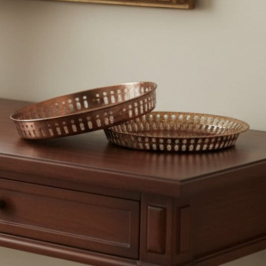 1980 Antique Brass Engraved Plate Pair | Ornate Brass Decorative Plates