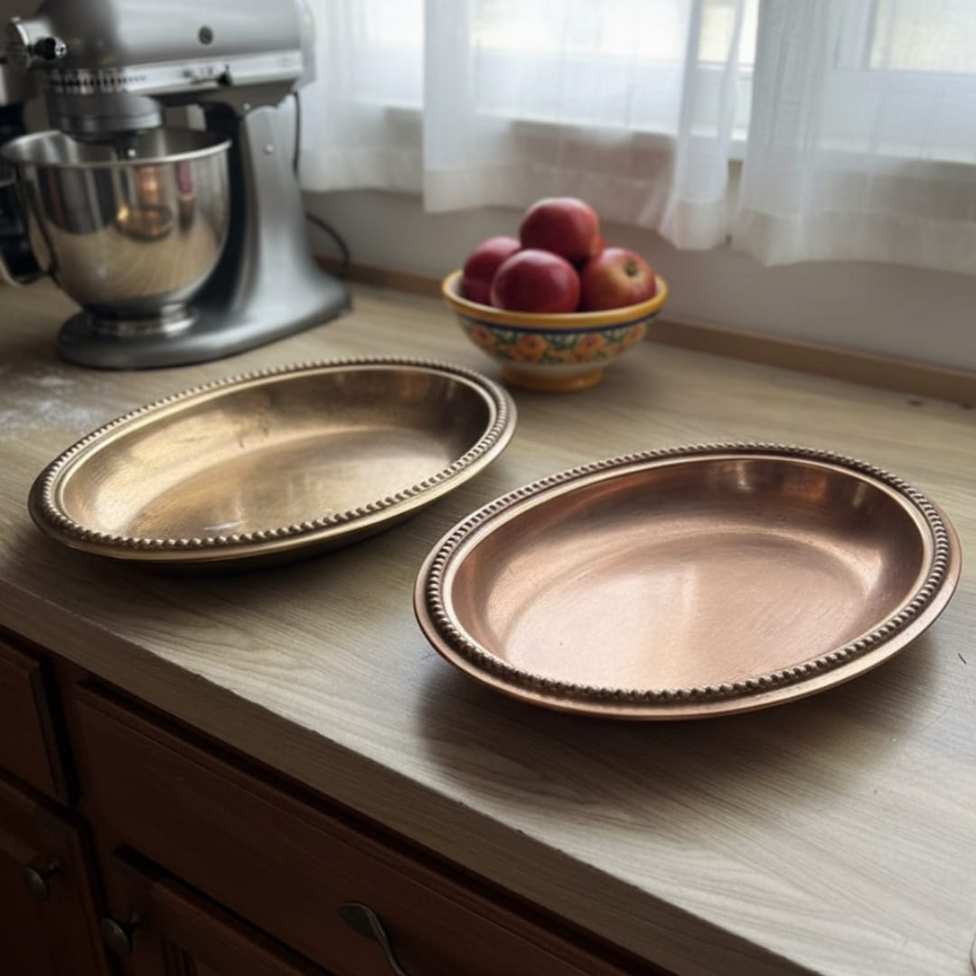 1985 Antique Brass Serving Tray Pair | Solid Brass Rectangular Trays
