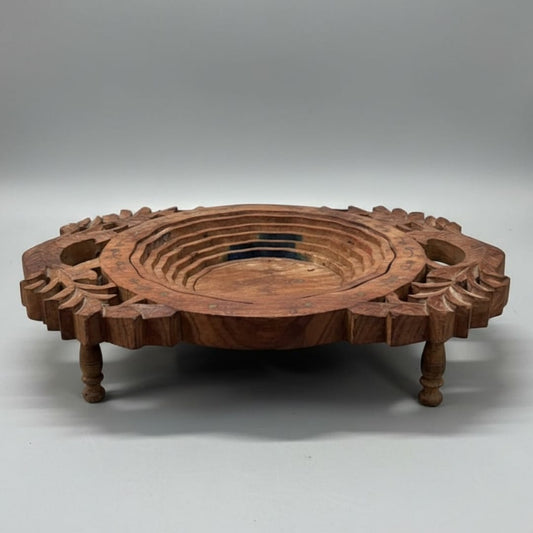 1972 Antique Wooden Fruit Bowl | Large Tabletop Serving & Display Bowl