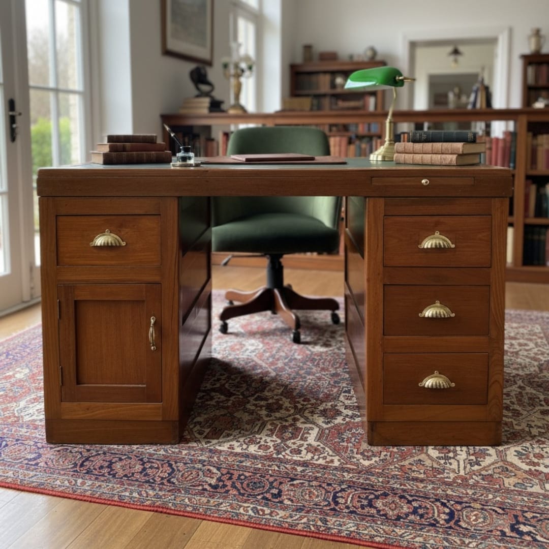 1978 Antique Teakwood Writing Desk | Classic Study & Office Furniture