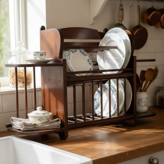 1976 Antique Teakwood Kitchen Utensils Rack | Solid Wall-Mounted Storage Shelf