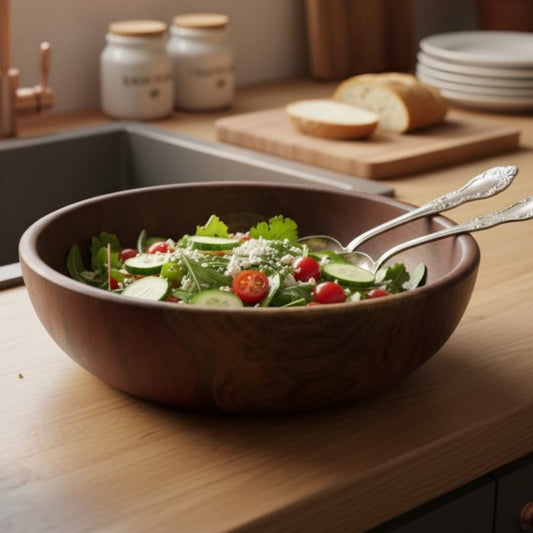 1979 Big Antique Rosewood Bowls Pair | Large Solid Wooden Serving Bowls
