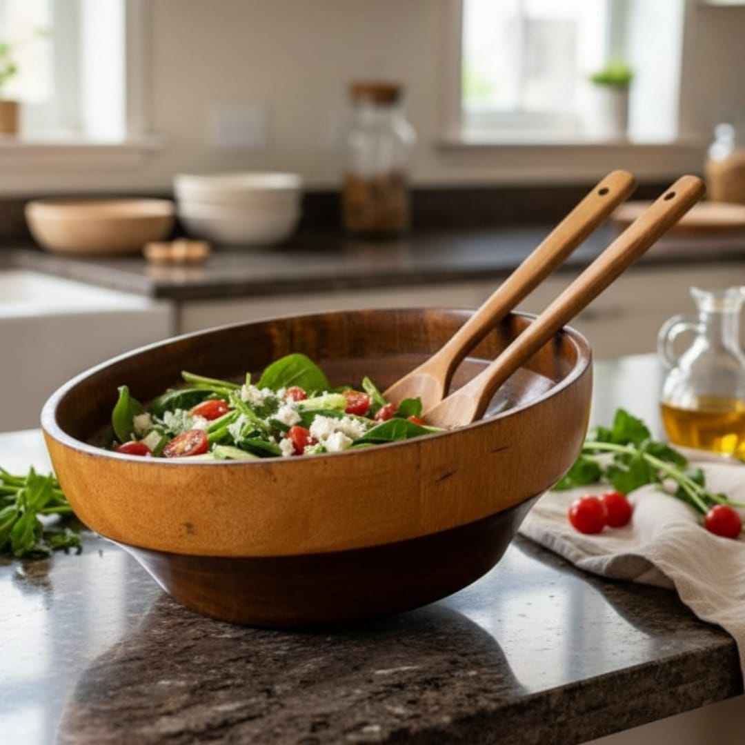 1979 Big Antique Rosewood Bowls Pair | Large Solid Wooden Serving Bowls