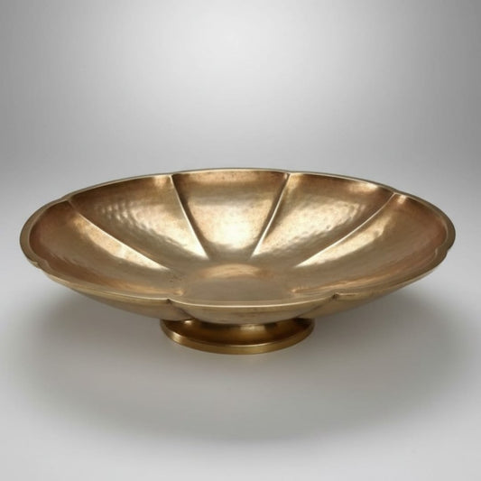 1983 Antique Brass Pedestal Fruit Bowl | Fluted Panel Centerpiece Bowl